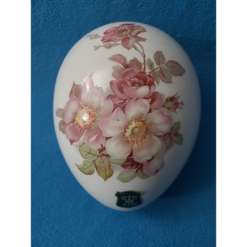 Porcelain Egg Gerold Porzellan, Tettau Bavaria Wild Rose Made in West Germany